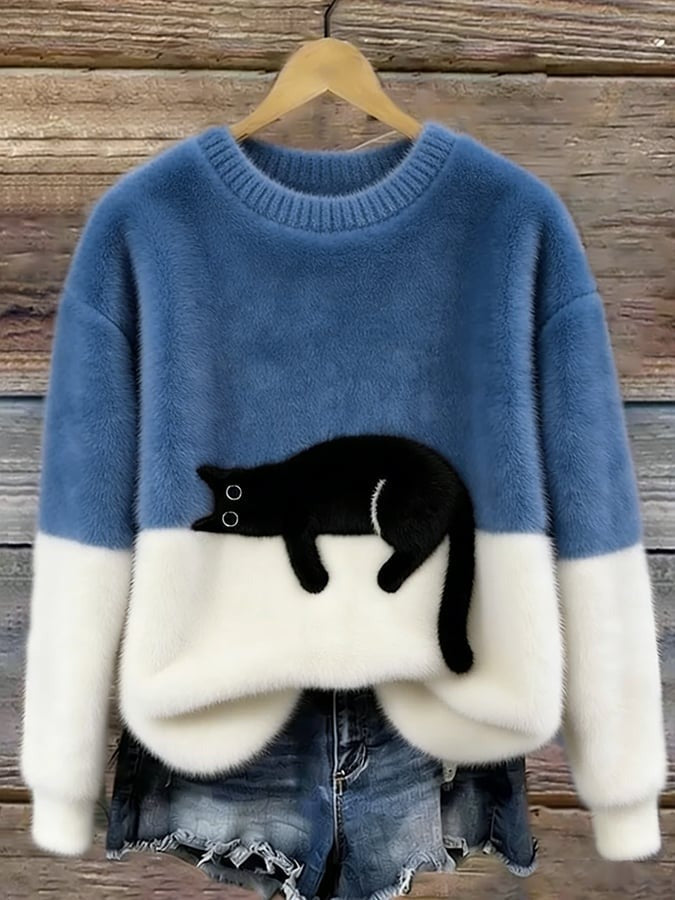 Pull à motif chat pour femme