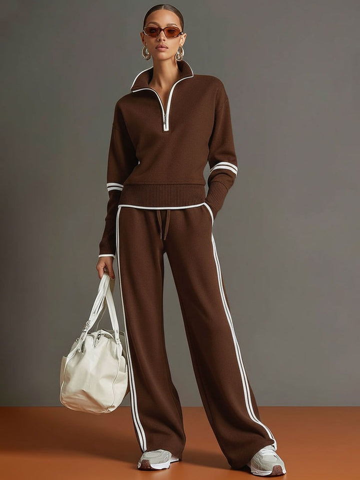 Ensemble sweat-shirt à demi-zip et pantalon large