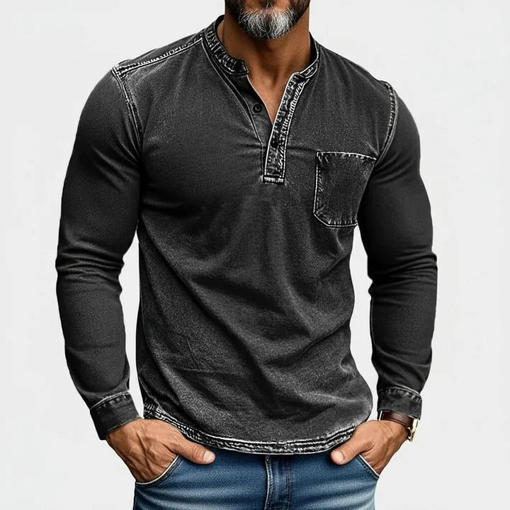 Chemises Henley décontractées en denim pour hommes