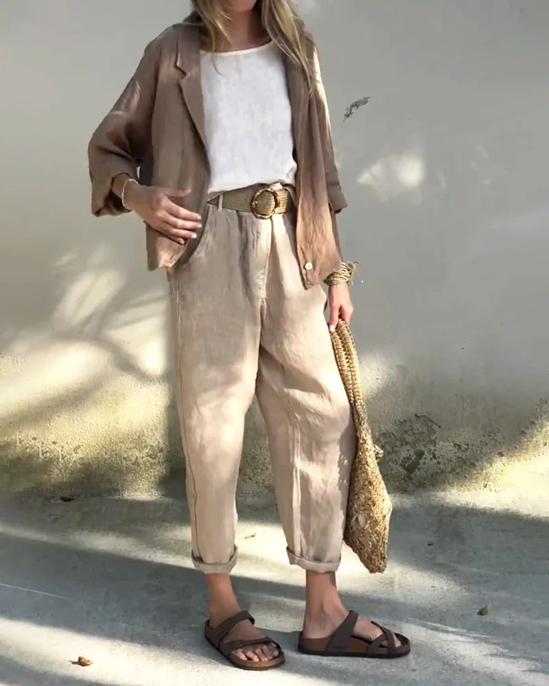 Ensemble deux pièces décontracté avec chemise à col rabattu et pantalon