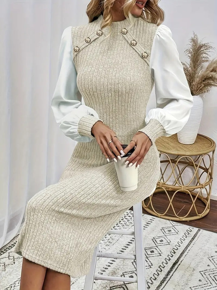 Robe boutonnée à manches lanterne en tricot