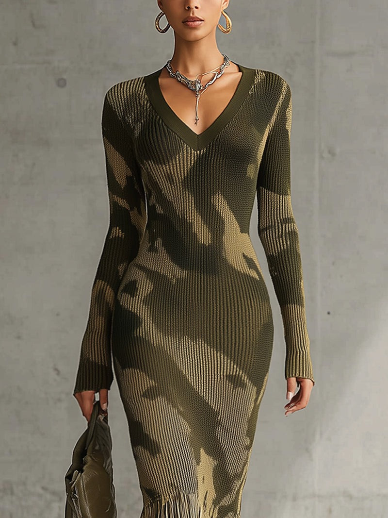 Robe moulante en maille camouflage