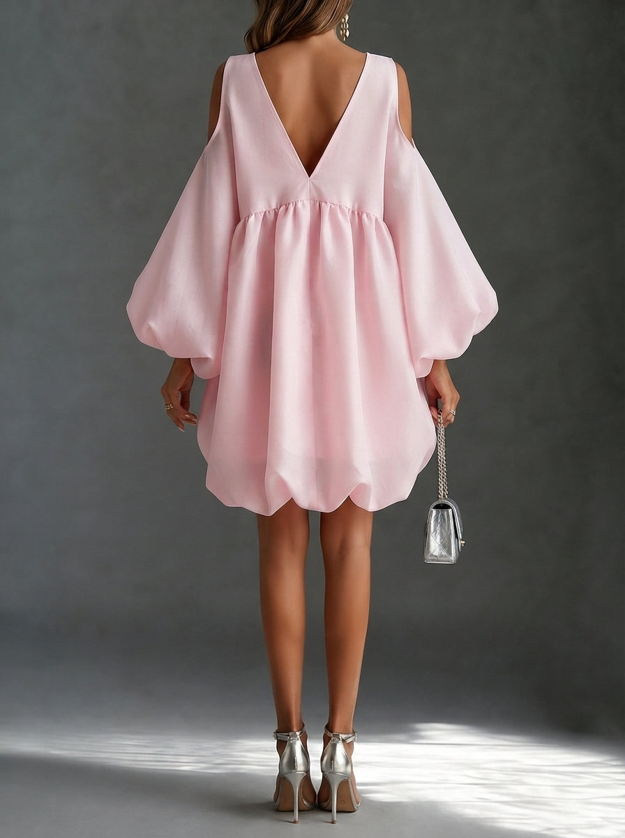 Verbena | Vestido de fiesta Babydoll en Chifón con Hombros Descubiertos