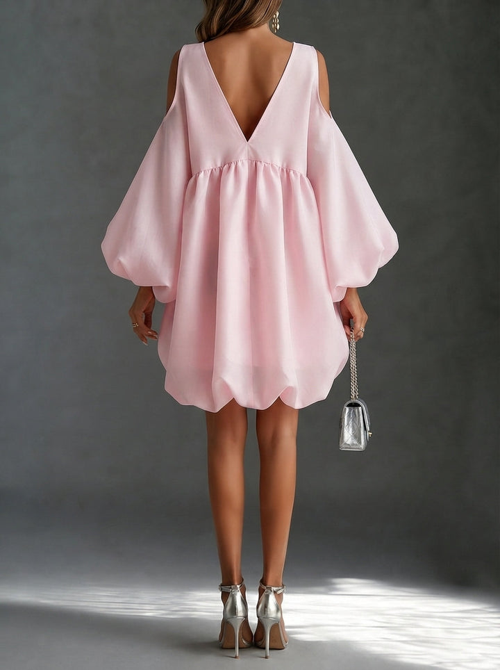 Verbena | Vestido de fiesta Babydoll en Chifón con Hombros Descubiertos