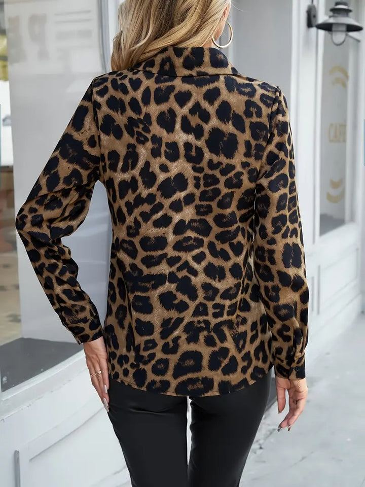 Chemise Boutonnée À Col Polo Imprimé Léopard