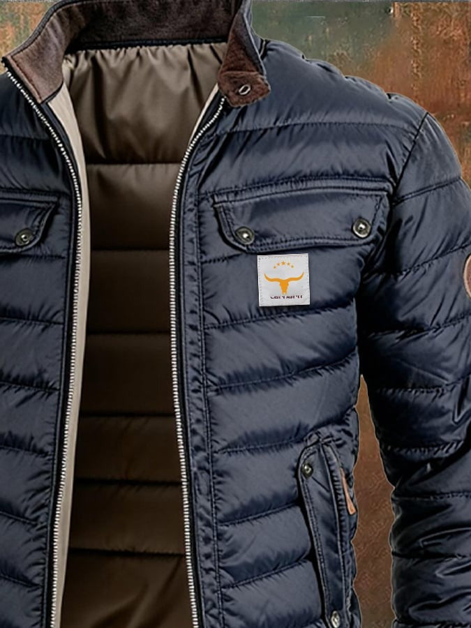 Veste d'extérieur chaude zippée en cuir matelassé rétro