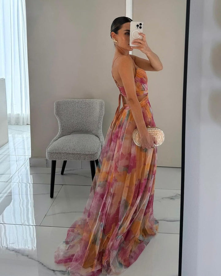 Giselle - Magnifique robe longue avec impression florale