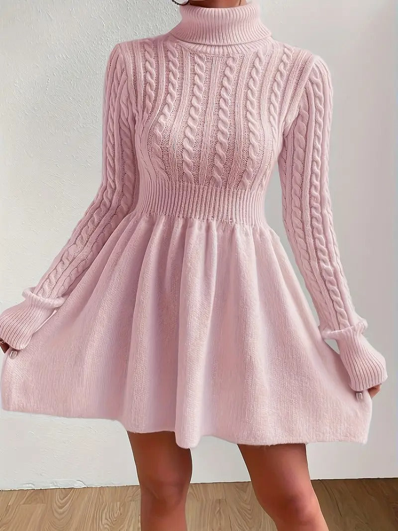 Robe pull col roulé en tricot torsadé