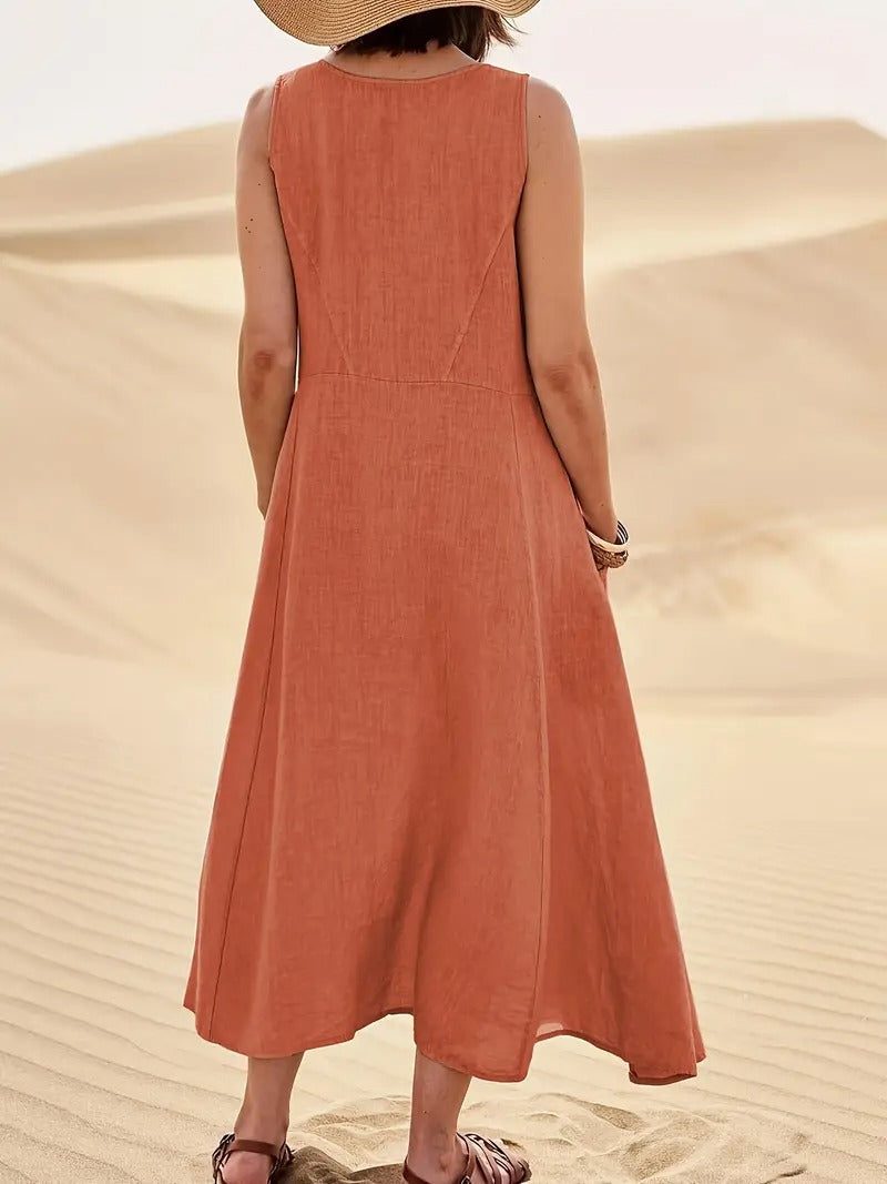 Robe Femme Décontractée Sans Manches en Coton