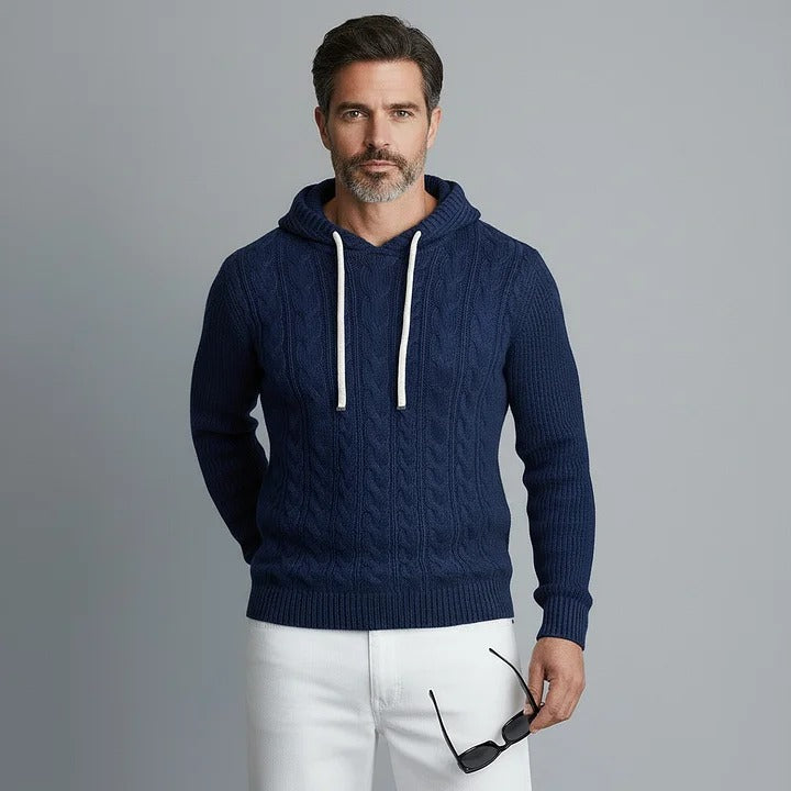 Pull à capuche à manches longues en maille torsadée