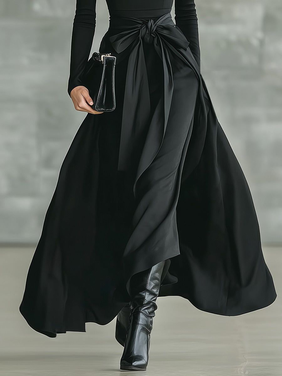 Robe longue évasée à col montant en maille extensible