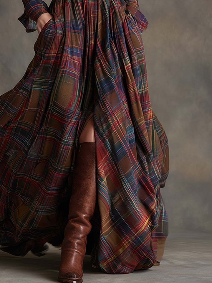Robe Chemise Maxi à Carreaux