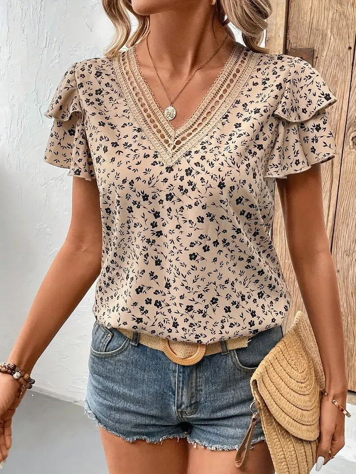Haut décontractée à col châle double couche imprimé floral