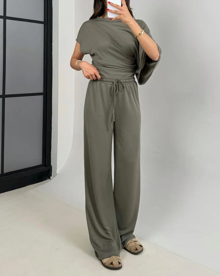 Ensemble deux pièces haut et pantalon irréguliers à la mode
