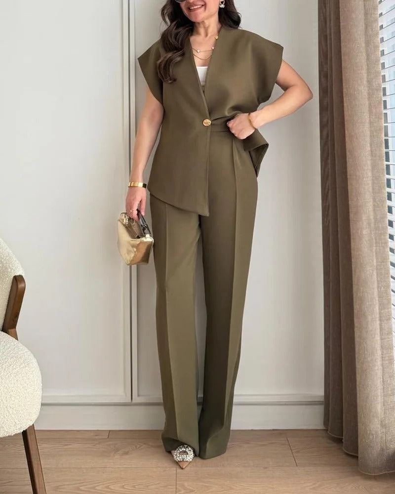 Ensemble deux pièces haut et pantalon asymétriques