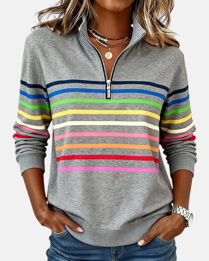 STRIPED ZIP-UP SWEATER FOR WOMEN