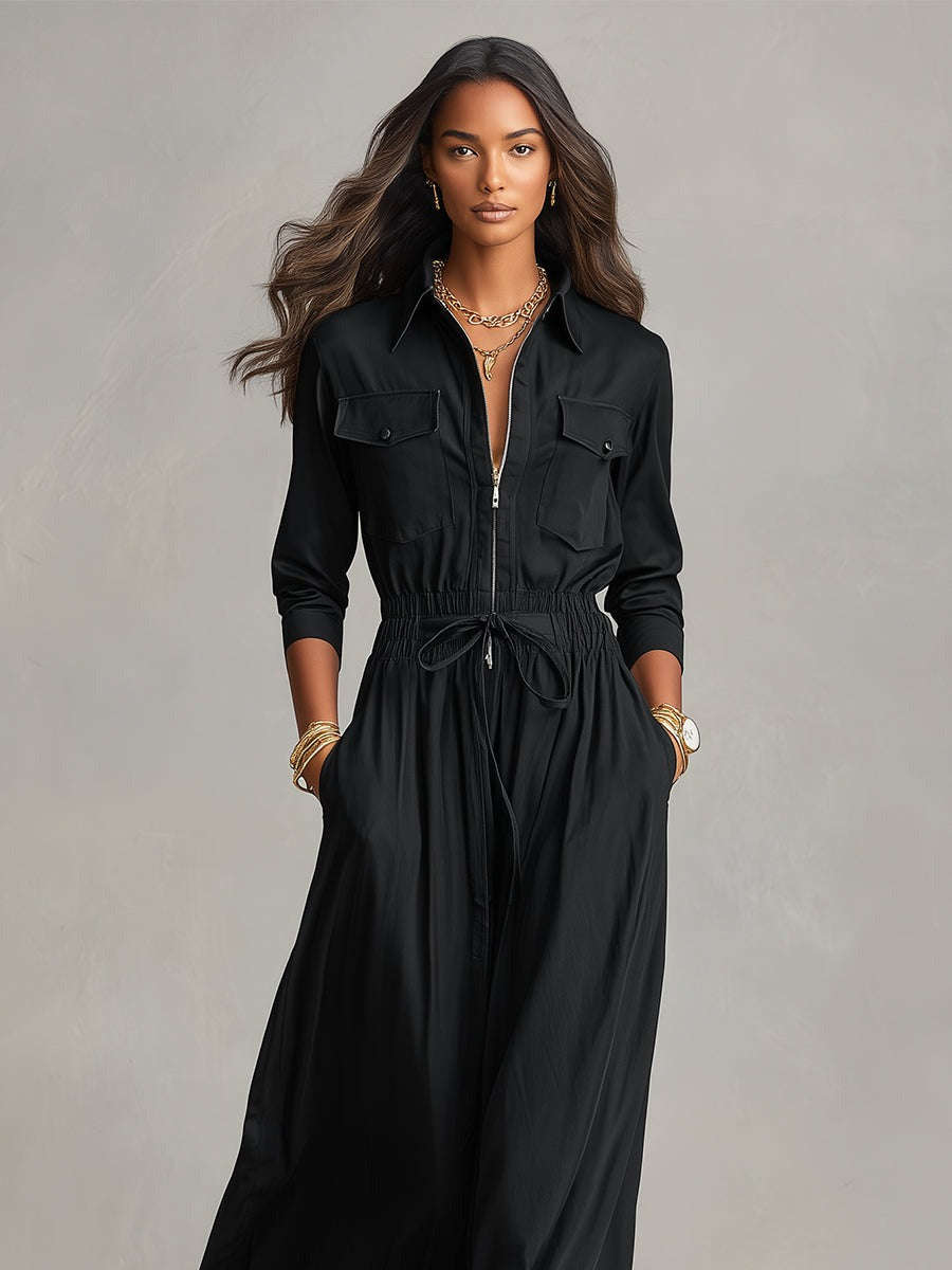 Robe longue avec poches cargo et taille à cordon