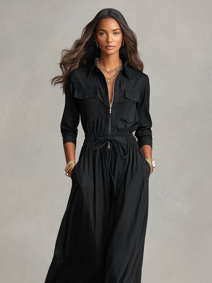 Robe longue avec poches cargo et taille à cordon