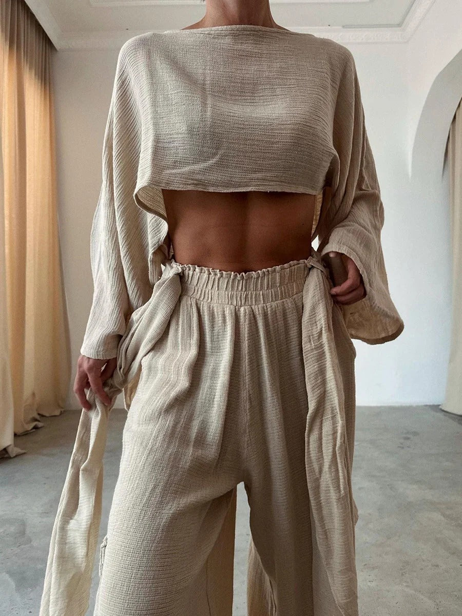 Ensemble deux pièces sans taille en coton et lin