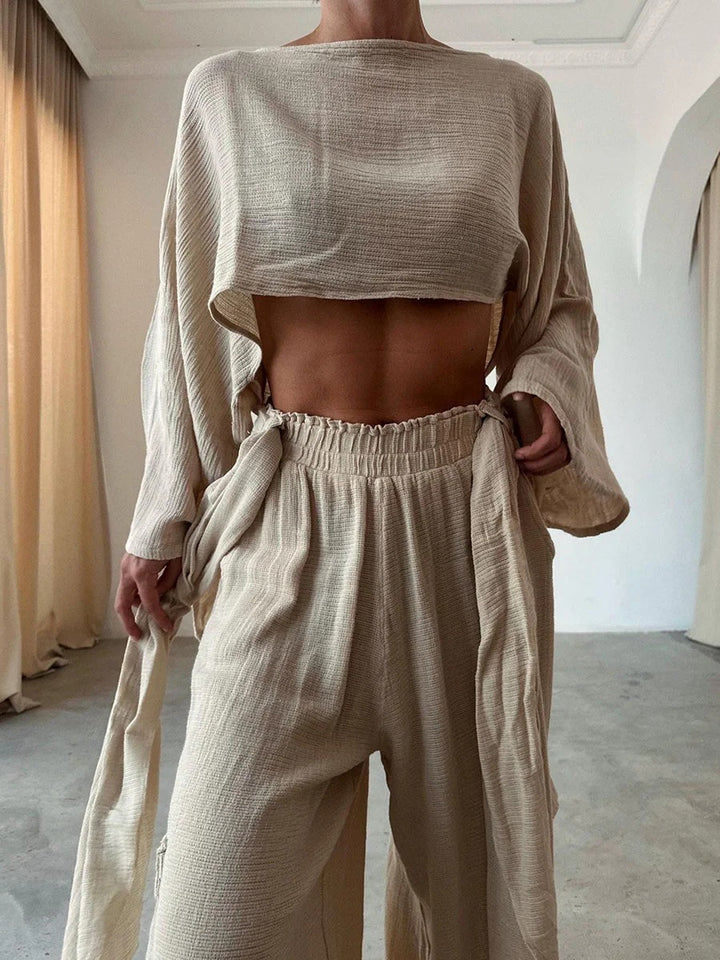 Ensemble deux pièces sans taille en coton et lin