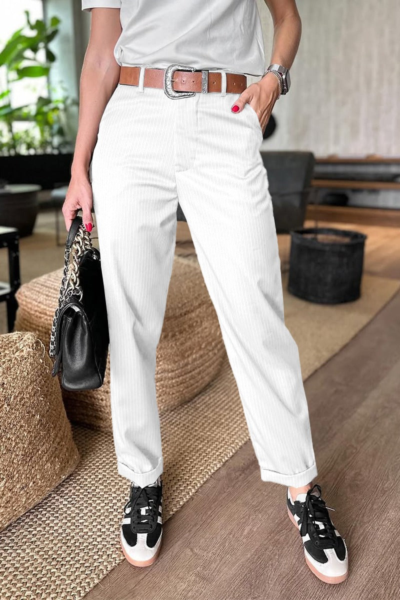 Pantalon de costume court à rayures décontracté