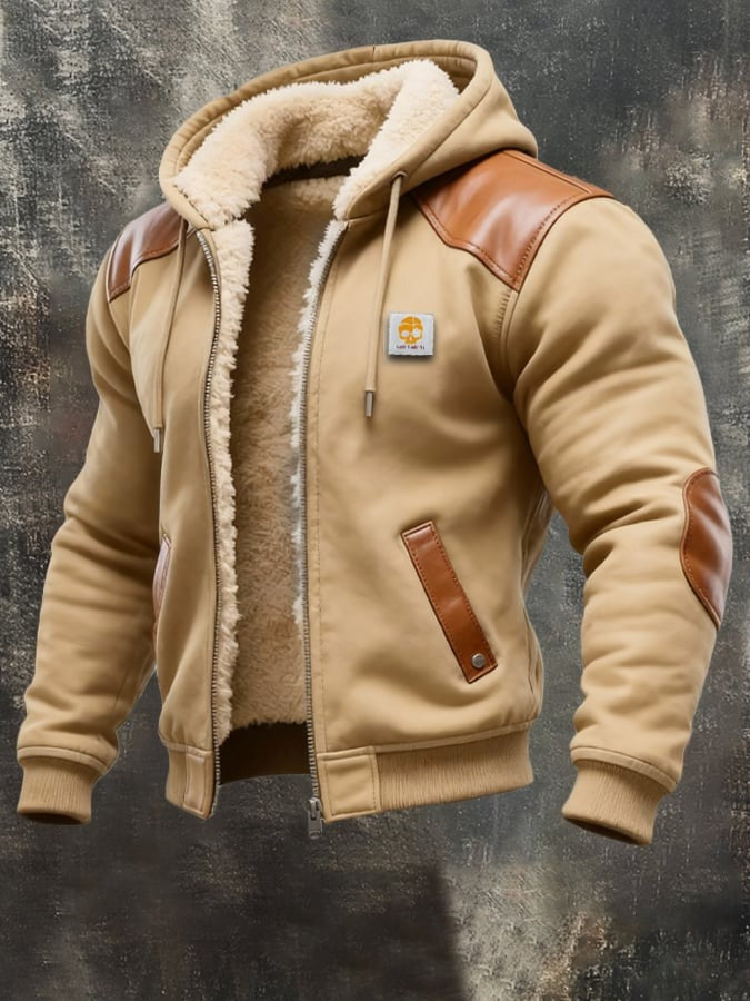 Veste vintage chaude en daim et cuir avec capuche