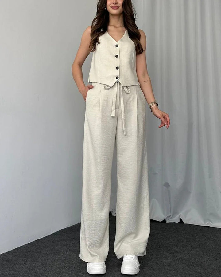 Ensemble deux pièces gilet décontracté de couleur unie