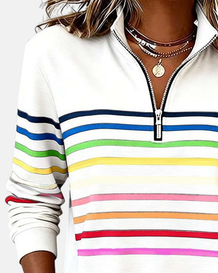 STRIPED ZIP-UP SWEATER FOR WOMEN