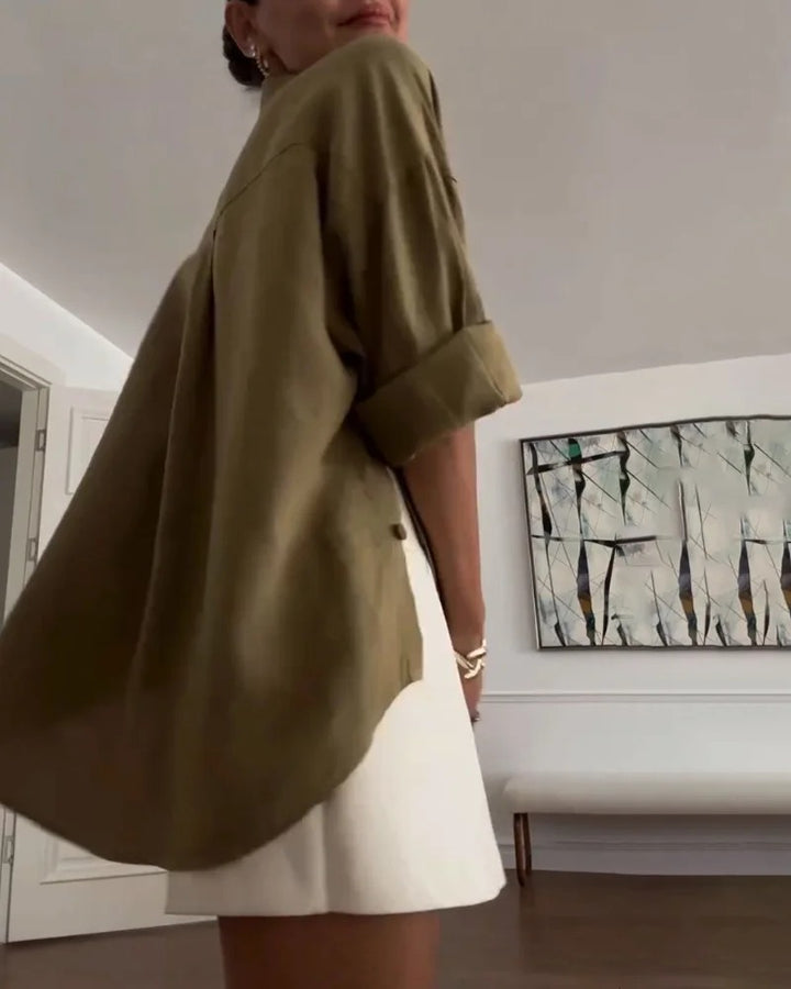 Ensemble deux pièces décontracté avec chemise à revers et jupe