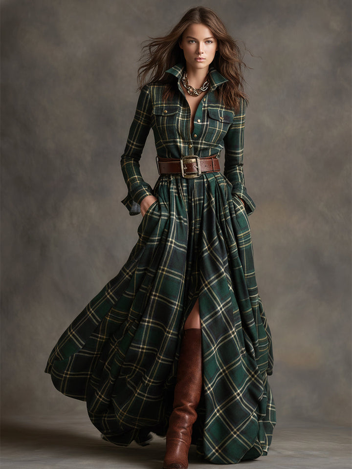 Robe Chemise Maxi à Carreaux