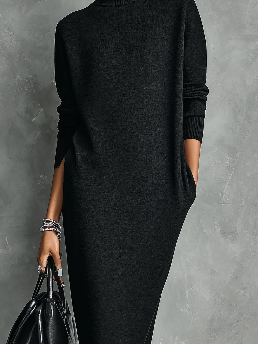 Robe élégante col roulé en maille coupe ample