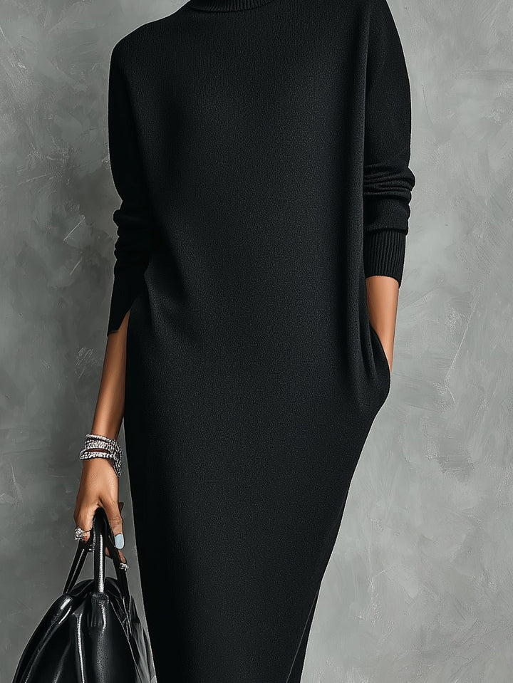 Robe élégante col roulé en maille coupe ample