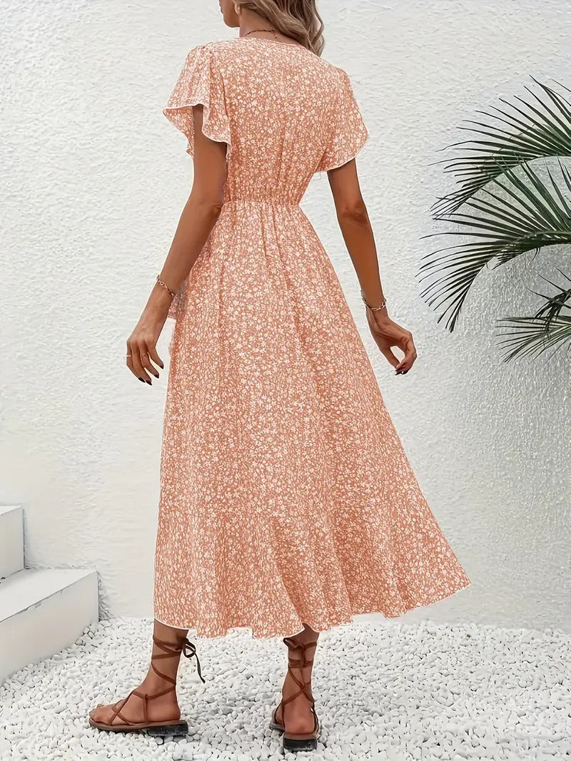 Robe mi-longue élégante à motifs floraux