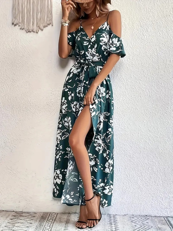 Robe à Imprimé Floral avec Épaules Dénudées