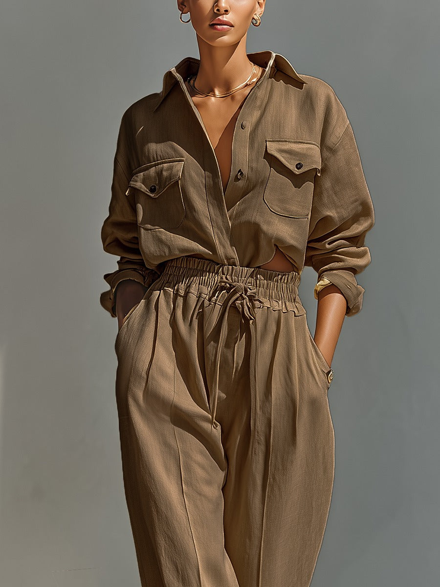 Ensemble en mélange coton et lin camel