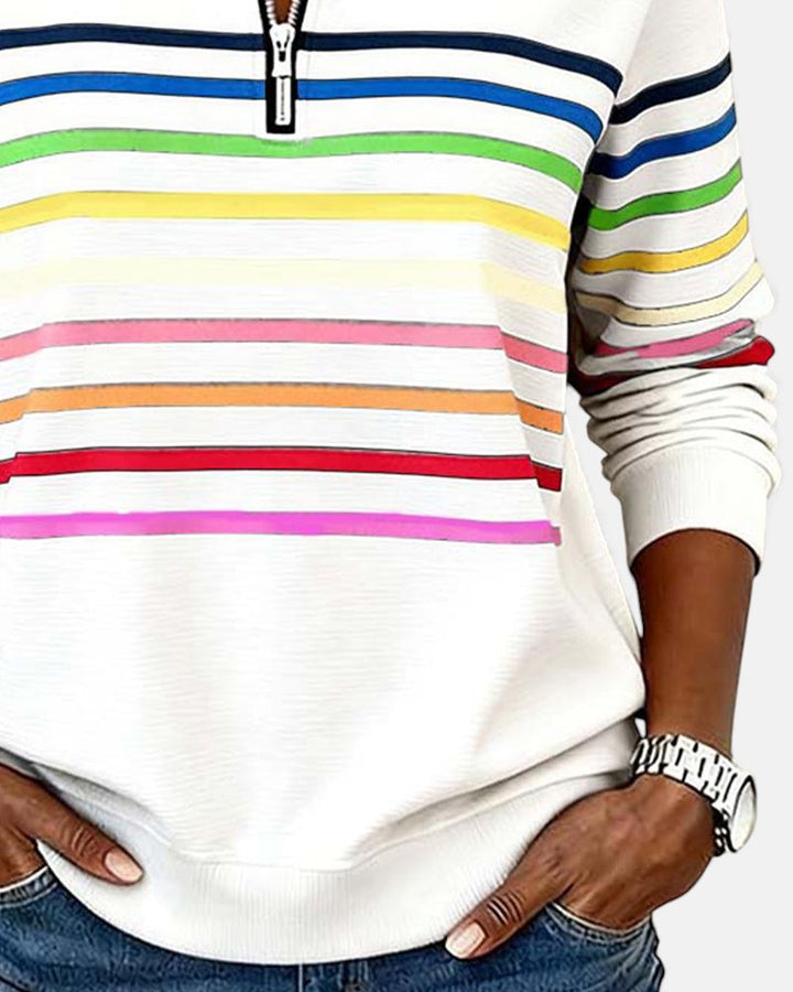 STRIPED ZIP-UP SWEATER FOR WOMEN