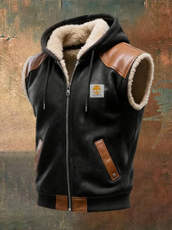 Veste sans manches à capuche avec intérieur fourrure