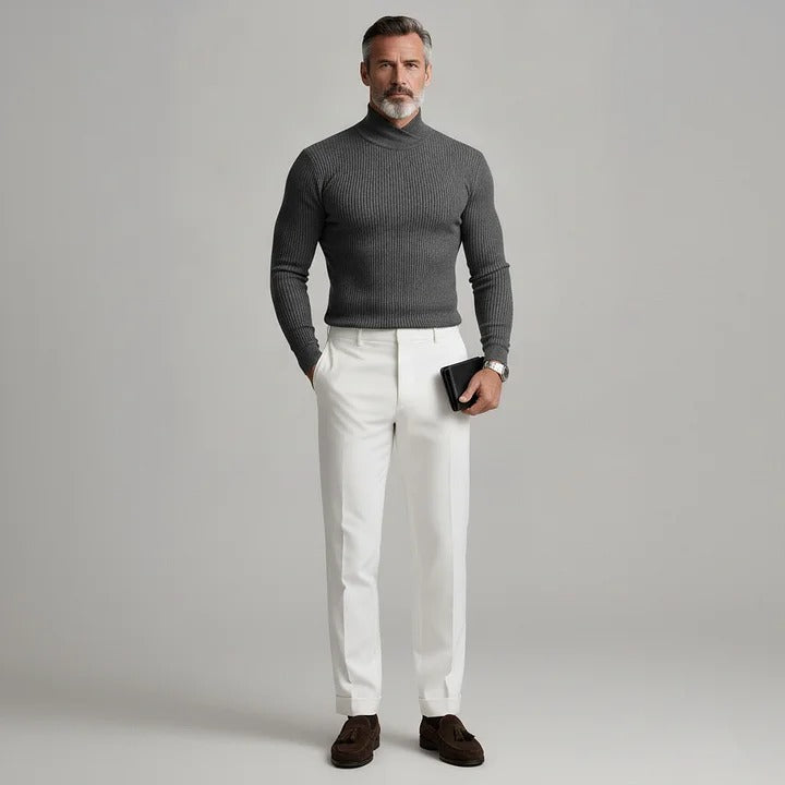 Pulls pour hommes en maille côtelée à col montant croisé