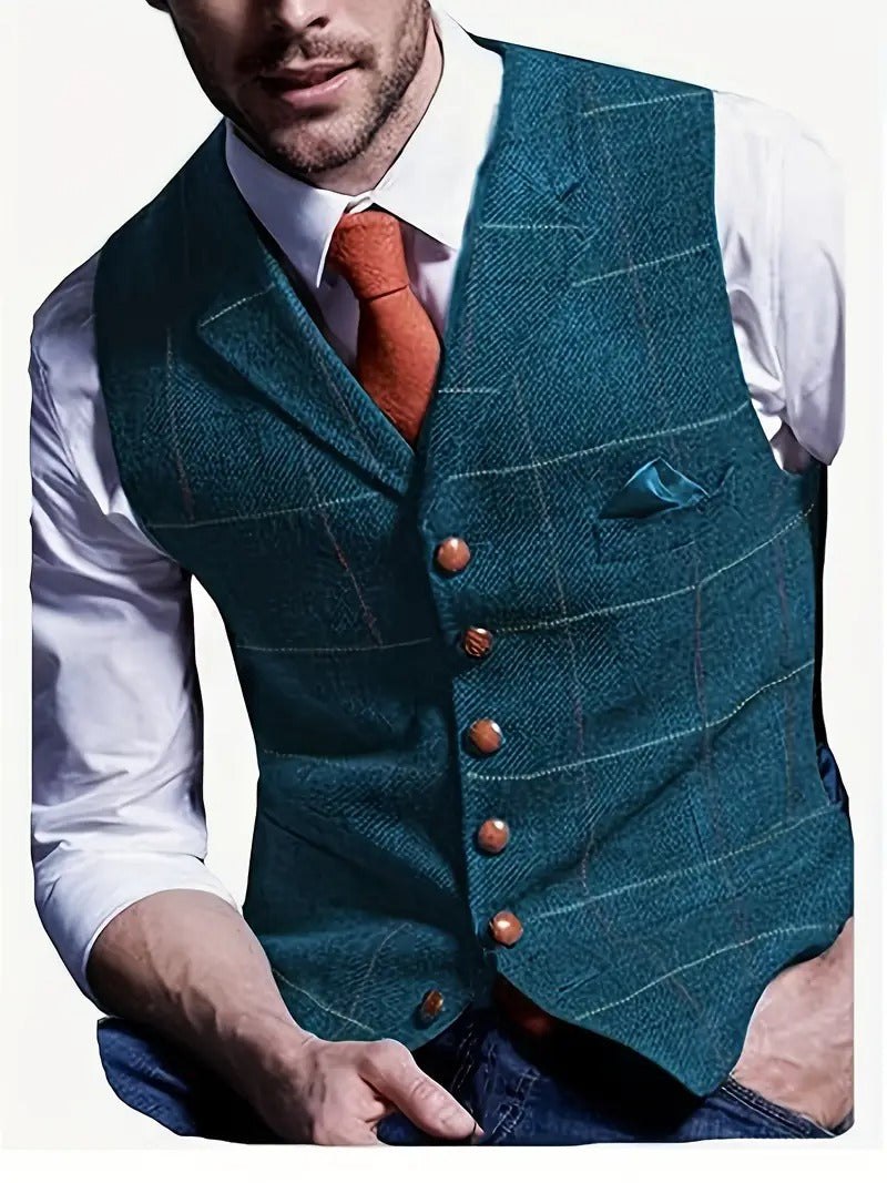 Gilet en tweed de laine douce à carreaux