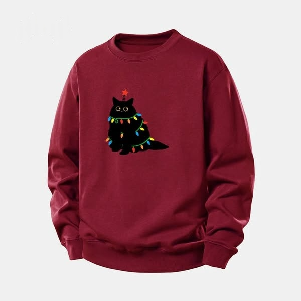 Sweat-shirt à imprimé chat de Noël