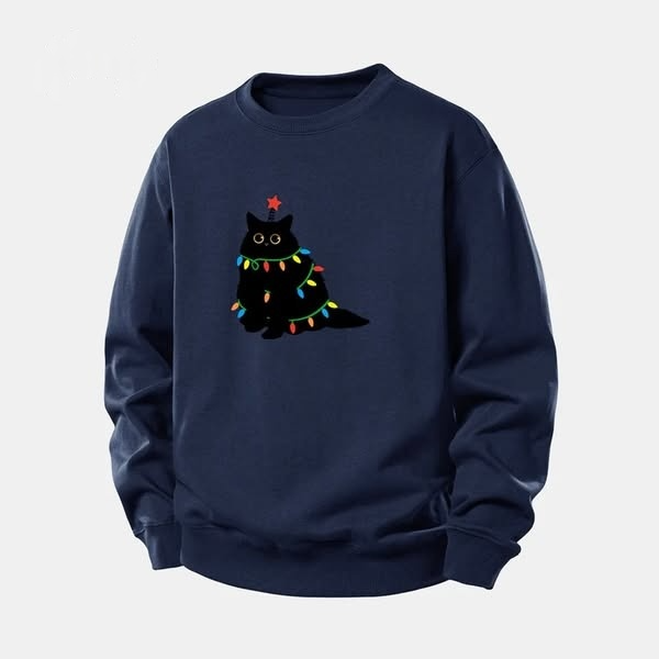 Sweat-shirt à imprimé chat de Noël