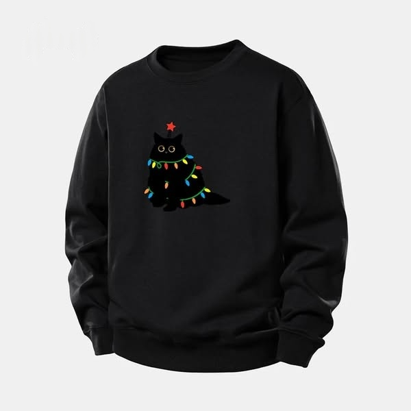 Sweat-shirt à imprimé chat de Noël