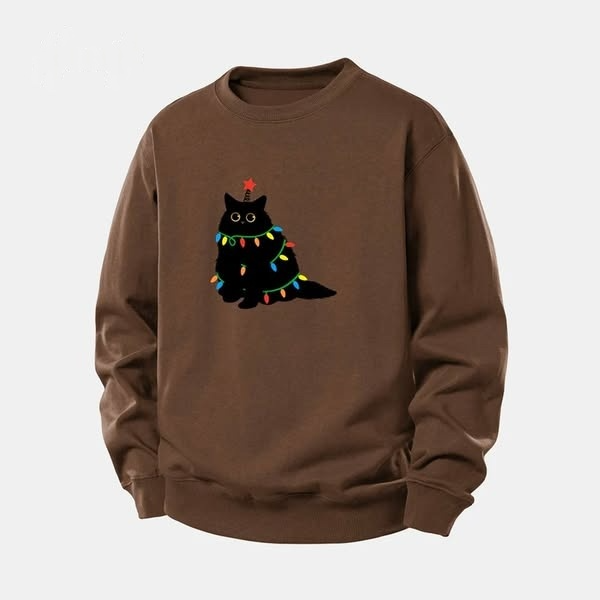 Sweat-shirt à imprimé chat de Noël