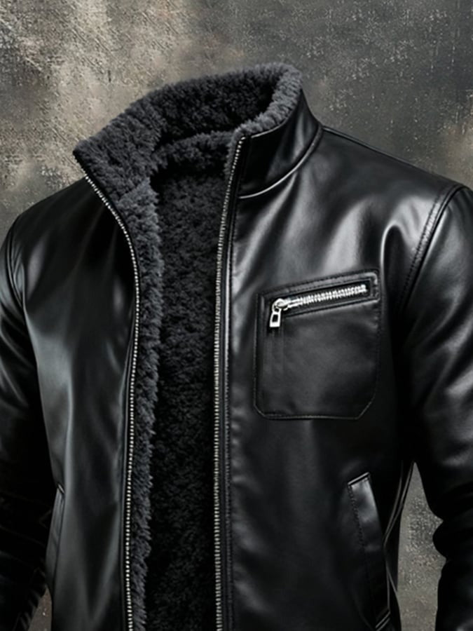 Veste en cuir intérieur fourrure pour homme