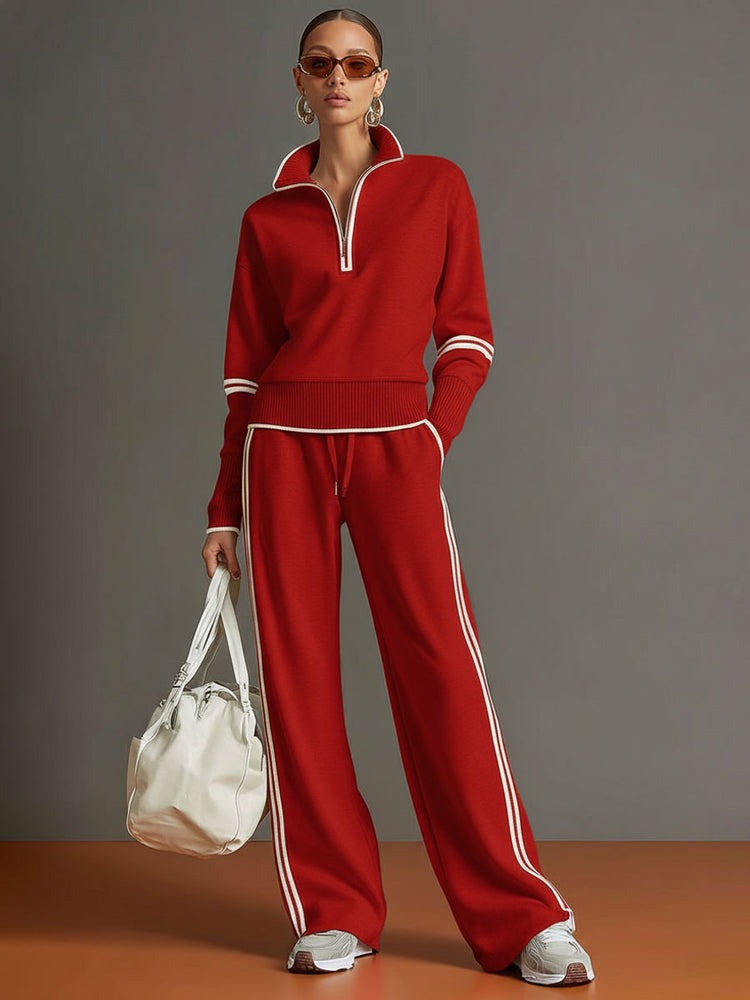 Ensemble sweat-shirt à demi-zip et pantalon large
