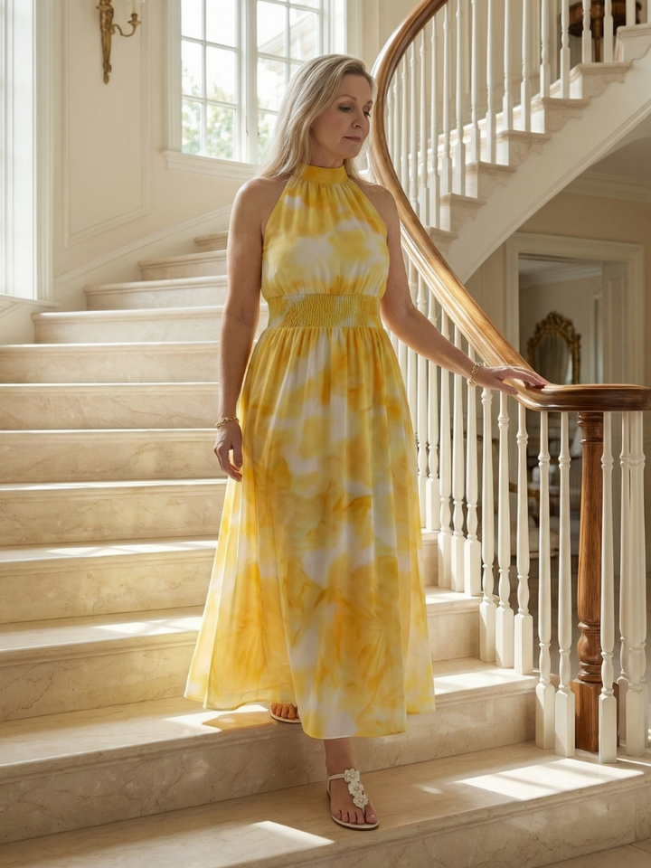 Concetta | Midi Dress with American Collar and Ruching