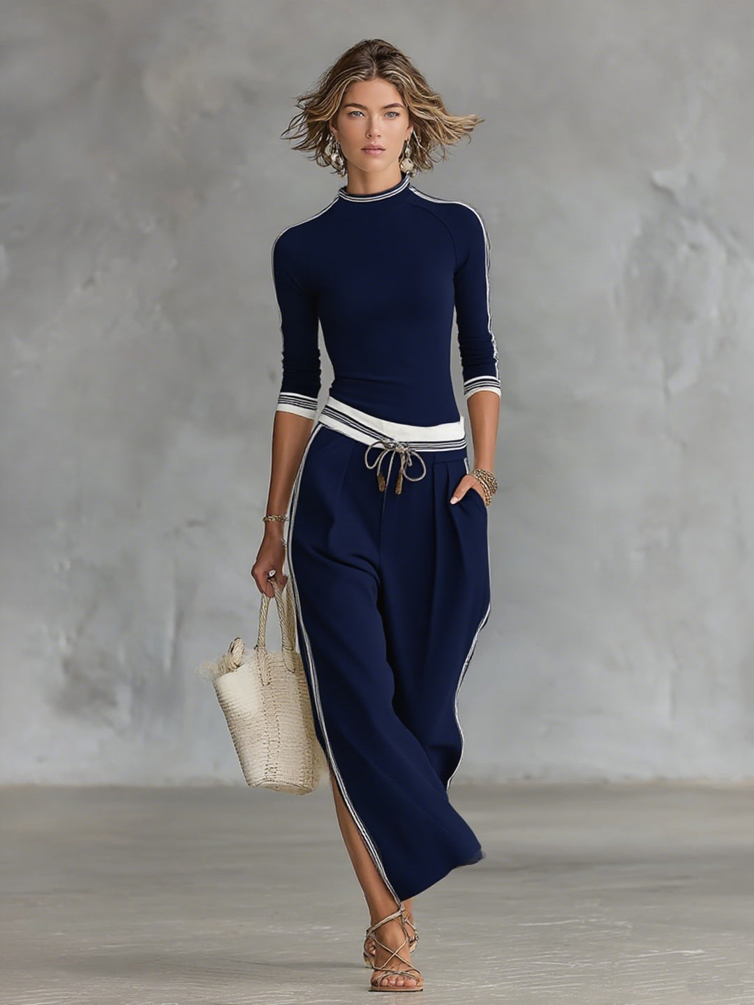 Ensemble de sport femme à col montant et pantalon large