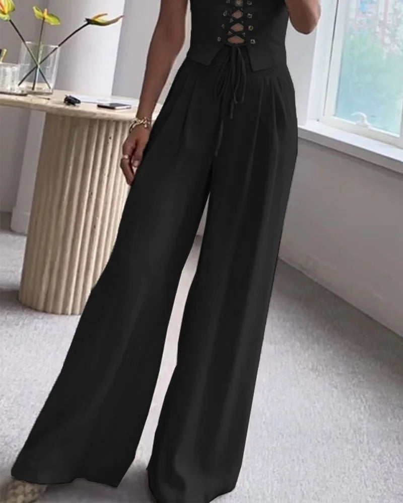 Ensemble deux pièces haut et pantalon à cordons