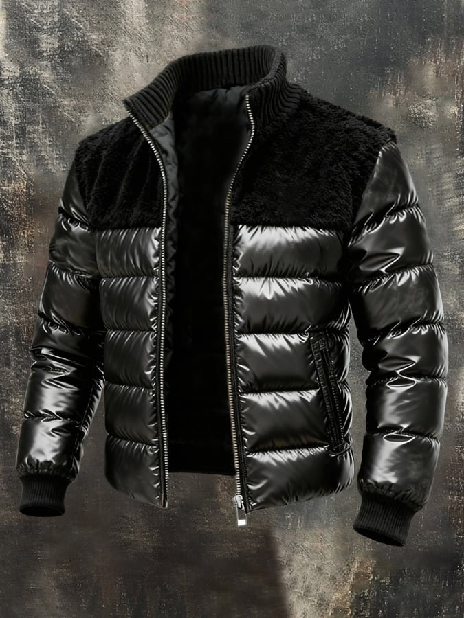 Veste d'extérieur rétro chaude en peluche patchwork pour homme