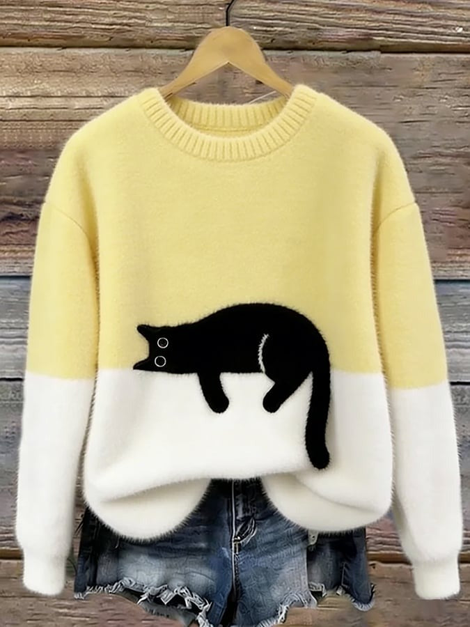 Pull à motif chat pour femme